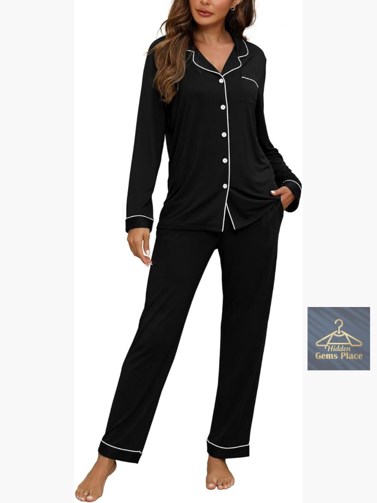 Soft Long Sleeve Pajama Set With Pockets, Relaxed Fit, Polyester Blend